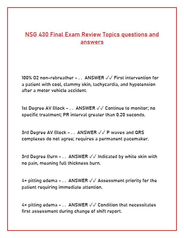 NSG 430 Final Exam Review: Comprehensive Q&A Guide for Nursing Students