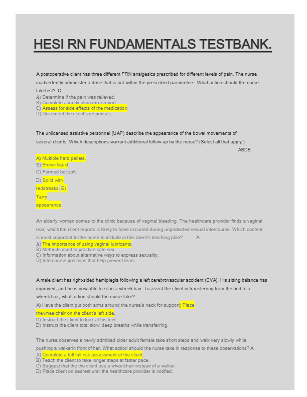 HESI RN FUNDAMENTALS TESTBANK 2025