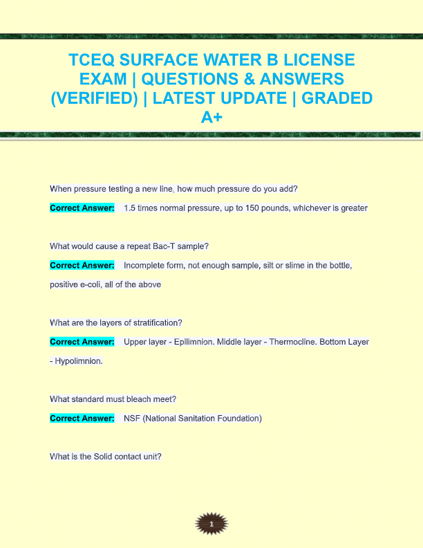 TCEQ Surface Water B License Exam Practice Questions & Answers 2025–2026 | Guaranteed Pass