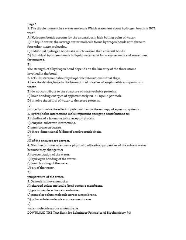 Principles of Biochemistry Test Bank 2025 | Horton, Moran & Perry | 4th Edition | Chapters 1–23