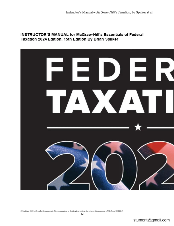 Instructor's manual for Mcgraw Hills essentials of federal taxation 2024 edition 15th edition by bri