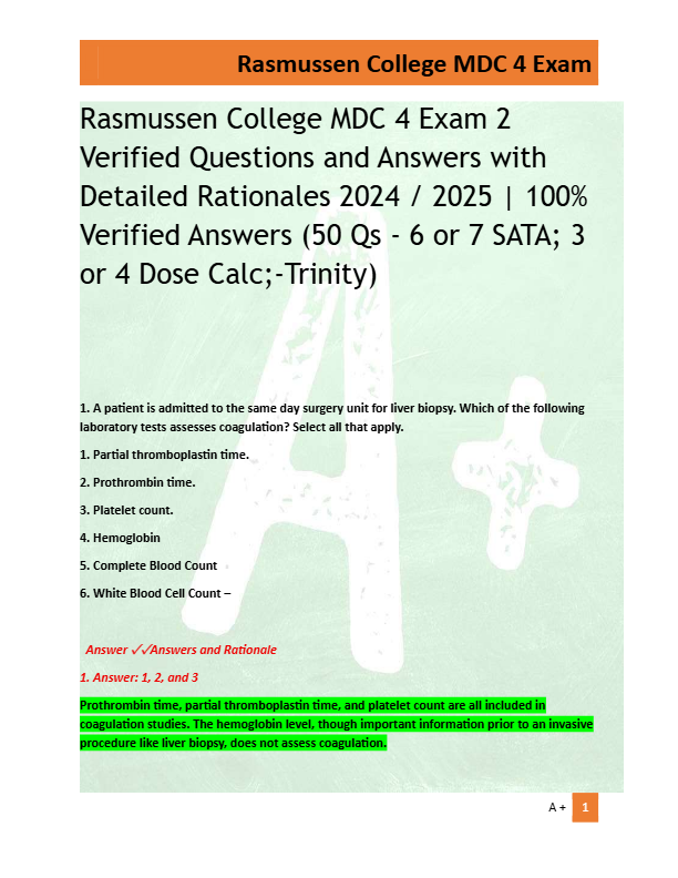 Rasmussen College MDC 4 Exam 2  Verified Questions and Answers with  Detailed Rationales 2024 / 2025