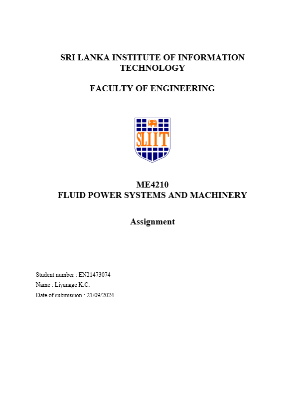 Assignment - Designing a Hydraulic Power System for an Industrial Application