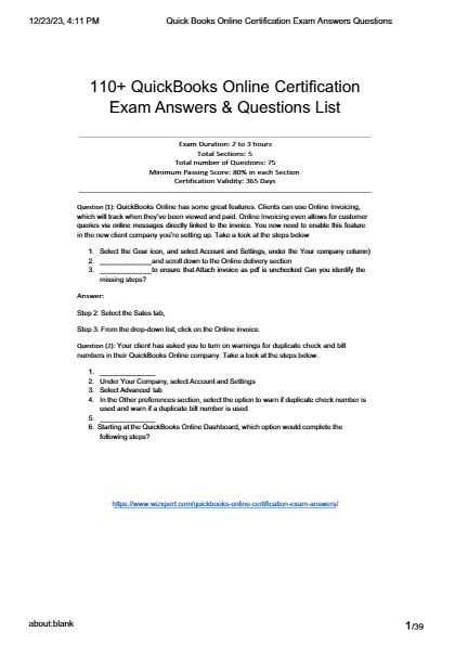 QuickBooks Online Certification Exam 2025: 110+ Questions & Verified Answers