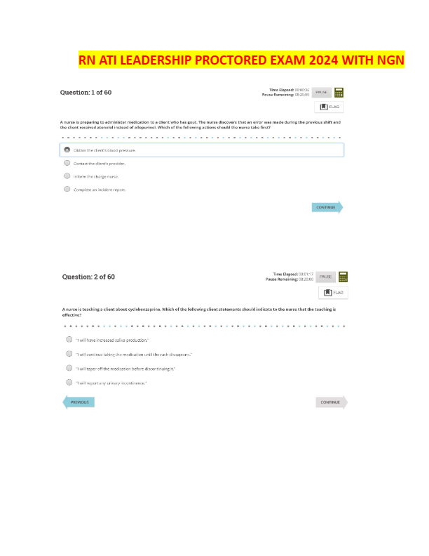 NGN ATI RN LEADERSHIP PROCTORED EXAM 2024/2025 ACTUAL EXAM WITH DETAILED VERIFIED ANSWERS (100% CORR