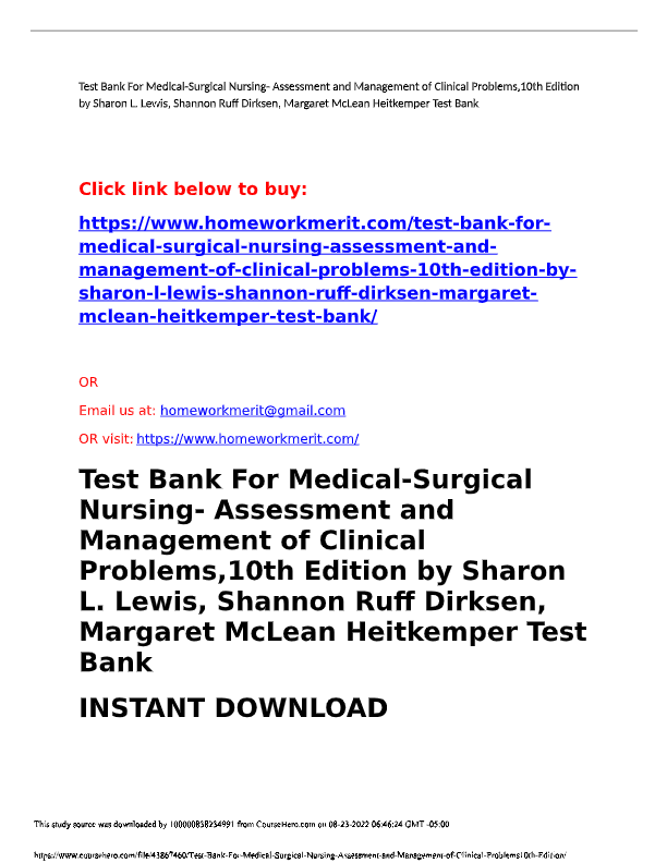 Medical-Surgical Nursing Test Bank 2025 | Lewis 10th Edition | Complete Chapters 1-68 | NCLEX® Prep