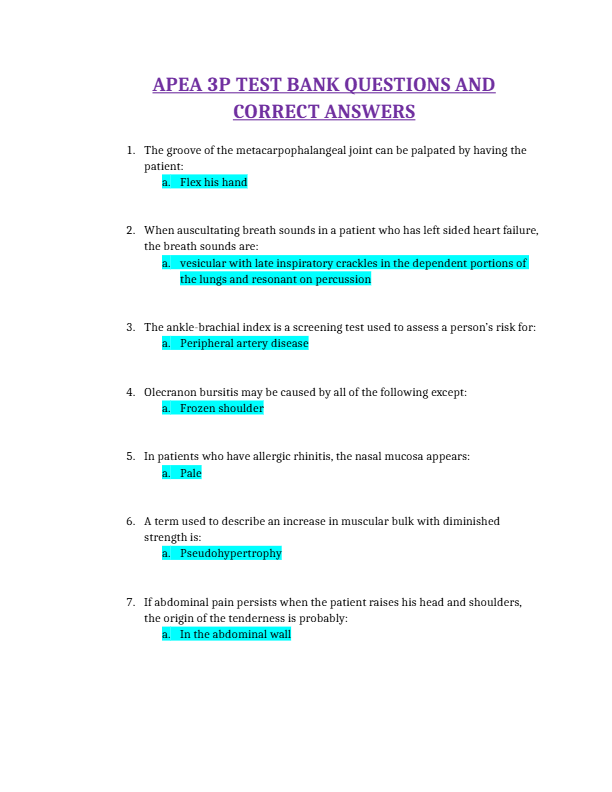 APEA 3P TEST BANK QUESTIONS AND  CORRECT ANSWERS