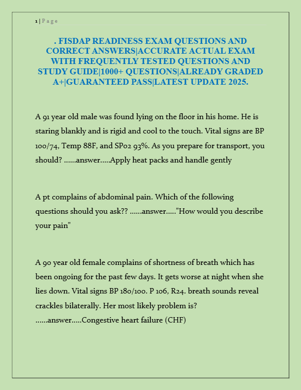 FISDAP Readiness Exam 2025: 1000+ Actual Questions & Verified Answers | Guaranteed Pass | Study Guid