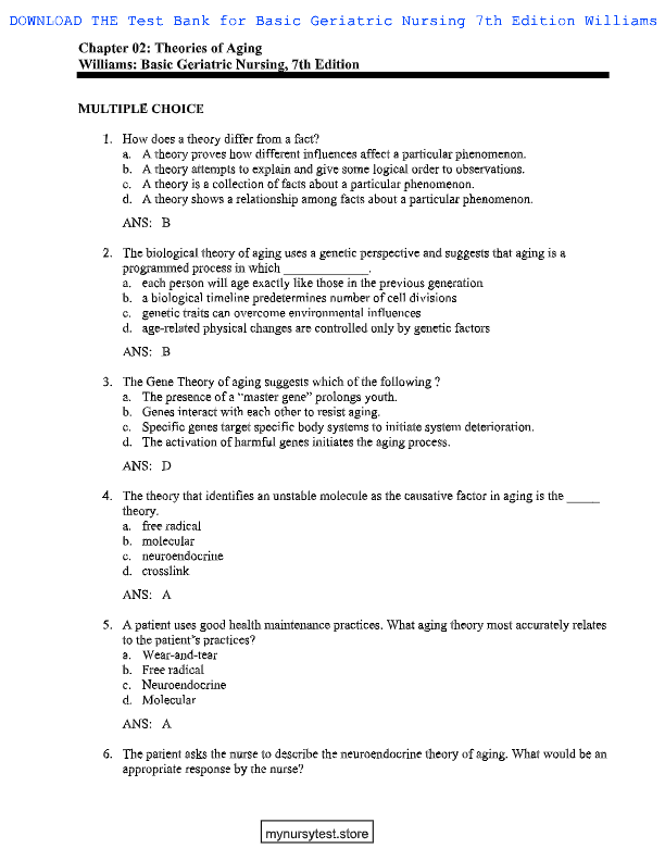 Basic Geriatric Nursing 7th Edition Test Bank | Patricia A. Williams | Chapters 1–20