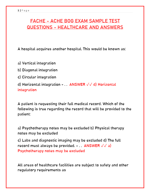 FACHE Exam Questions and Answers 2025 – ACHE BOG Sample Test Prep for Healthcare Executives
