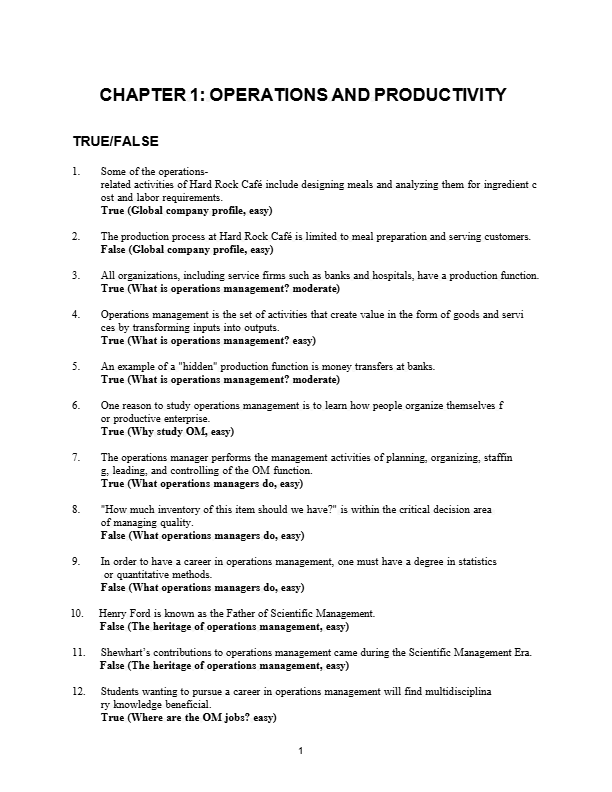 Test Bank for Heizer Operations Management 10th Edition (2025) – Practice Questions & Answers
