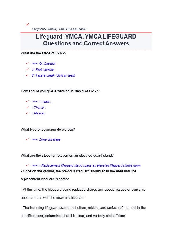 YMCA Lifeguard Certification Exam 2025 | 200+ Actual Test Questions & Verified Answers