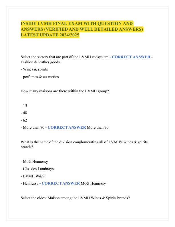 INSIDE LVMH FINAL EXAM WITH QUESTION AND  ANSWERS