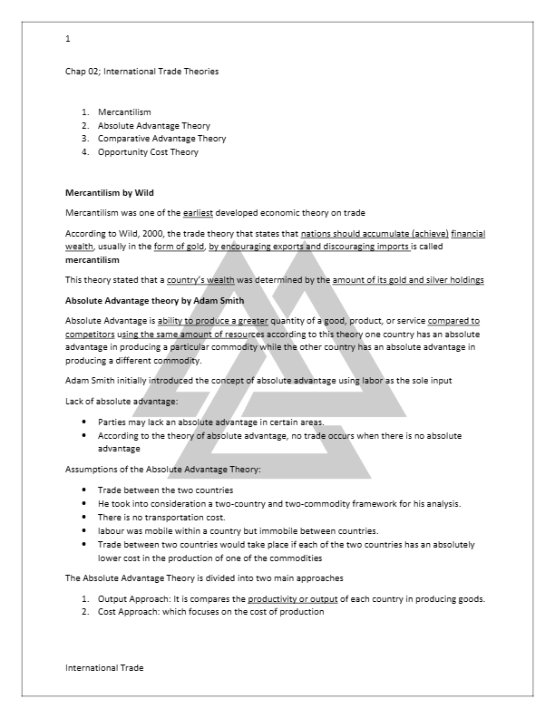 International Trade Theories