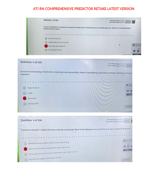 ATI RN Comprehensive Predictor Retake – Latest Exam Questions & Answers