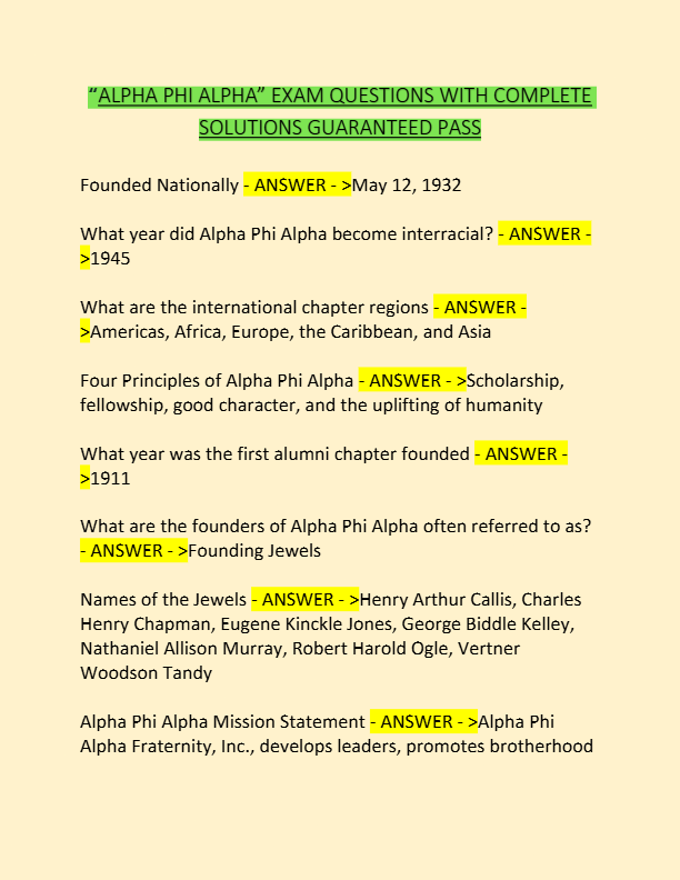 ALPHA PHI ALPHA” EXAM QUESTIONS WITH COMPLETE  SOLUTIONS GUARANTEED PASS