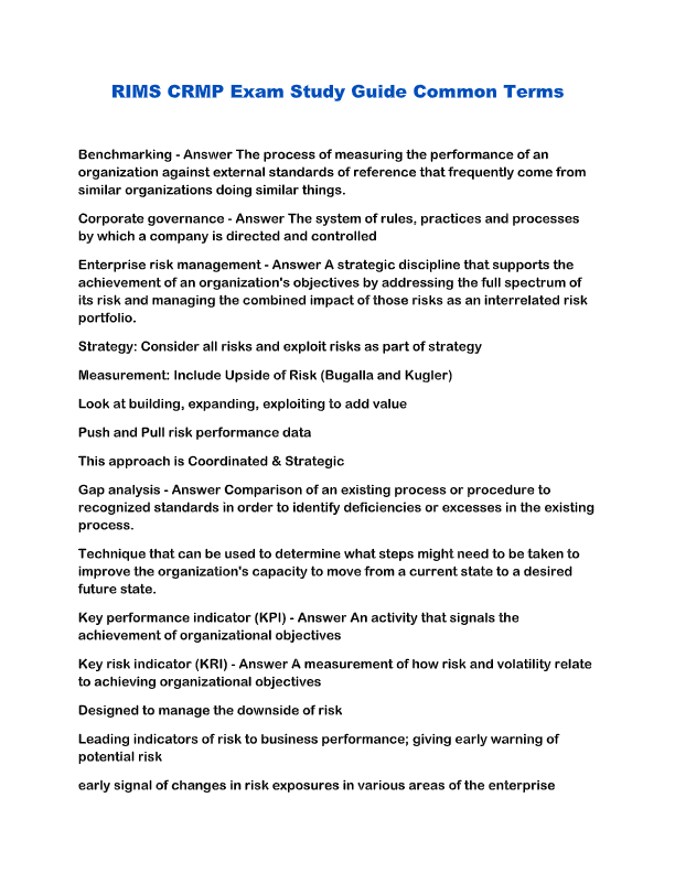 RIMS-CRMP Exam Practice Test 2025: 70+ Questions & Verified Answers